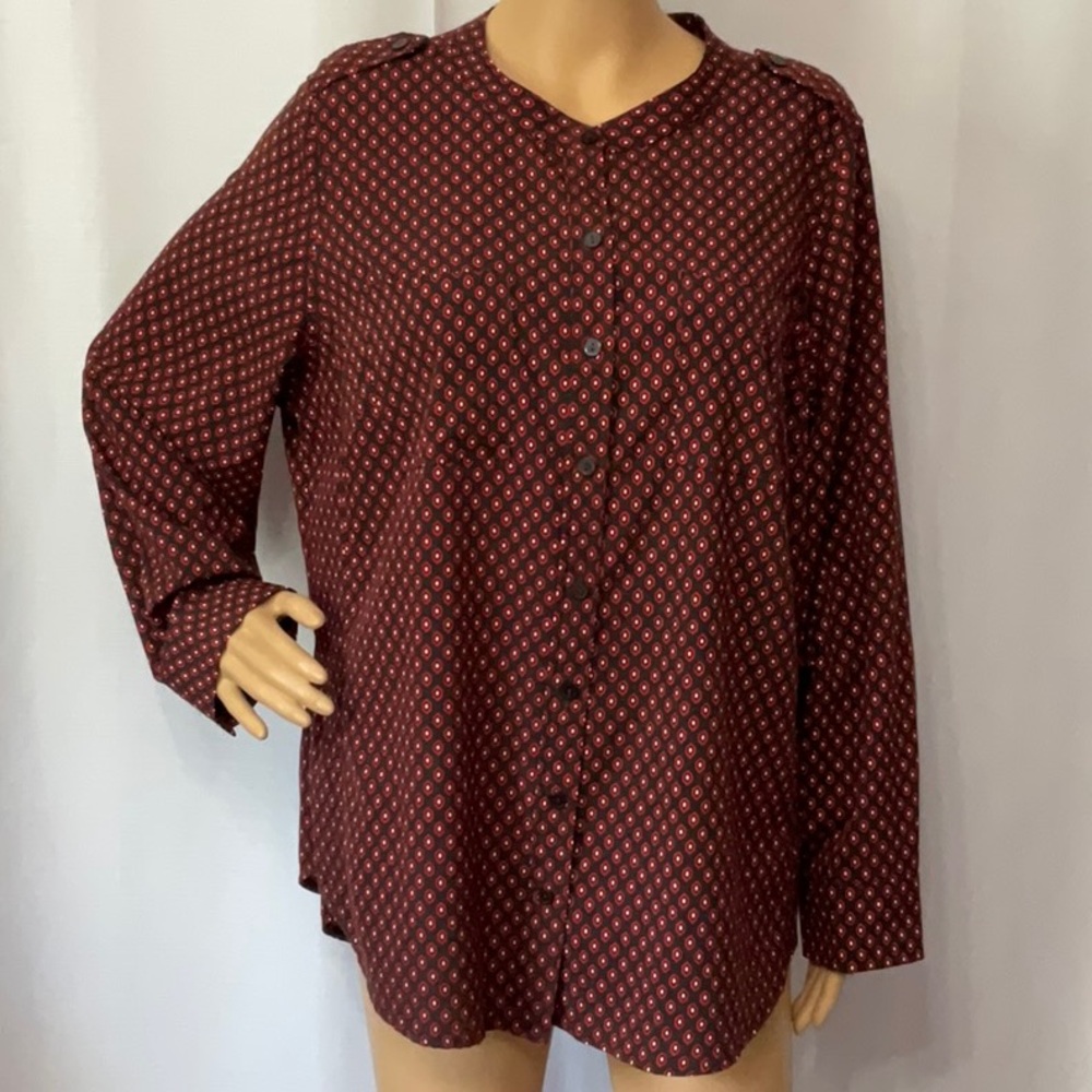 Apt. 9 Red Long Sleeve Casual Button Down Shirt Women’s Top Size 0X - Picture 3 of 12